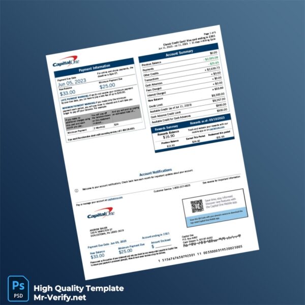 USA Capital One Billing Bank Statement Template in Word and PDF formats USA Capital One Billing Bank Statement Template in Word and PDF formats