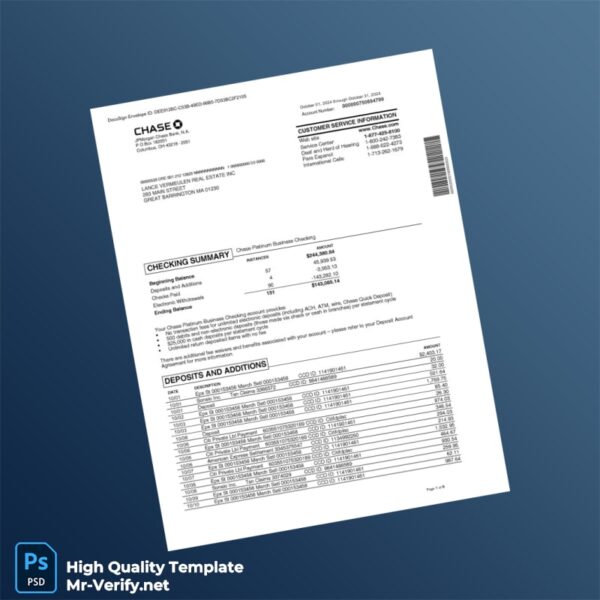 USA Chase Business Bank Statement Template in Word and PDF formats