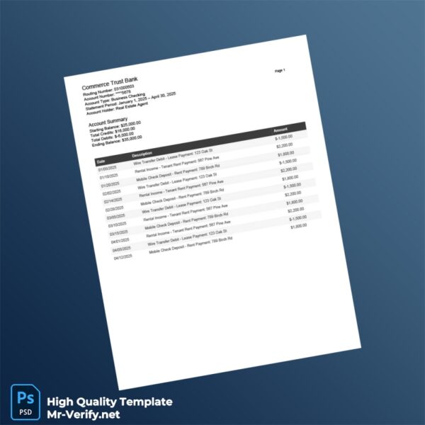 USA Commerce Trust Bank Bank Statement Template in Word and PDF formats