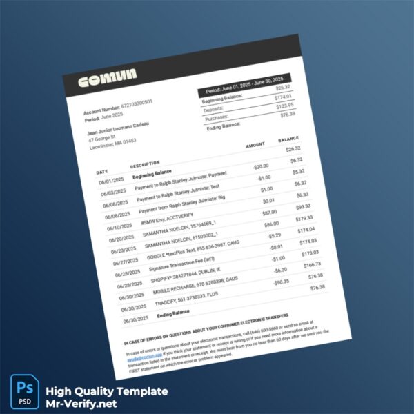 USA Community Federal Savings Bank Bank Statement Template in Word and PDF formats