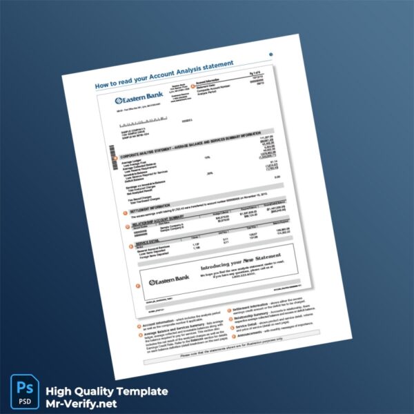 USA Eastern Bank Statement Template in Word and PDF formats