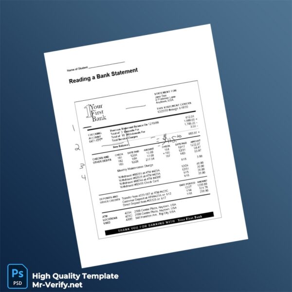 USA Editable Bank Statement Template in Word and PDF formats