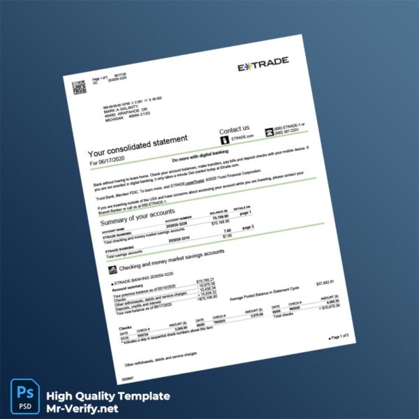 USA Etrade Bank Statement Template in Word and PDF formats USA Etrade Bank Statement Template in Word and PDF formats