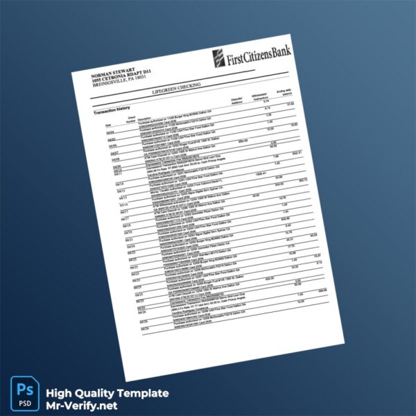 USA First Citizen Bank Statement Template in Word and PDF formats