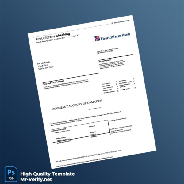 USA First Citizens Bank Statement Template in Word and PDF formats USA First Citizens Bank Statement Template in Word and PDF formats