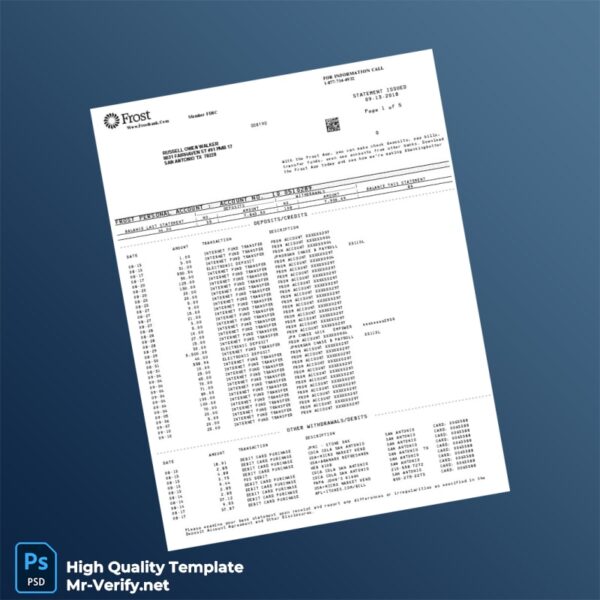 USA Frost Bank Statement Template in Word and PDF formats