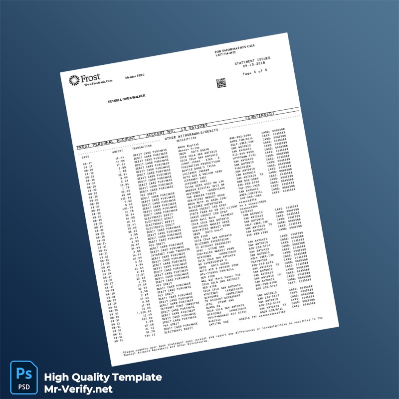 USA Frost Bank Statement Template in Word and PDF formats page 3 USA Frost Bank Statement Template in Word and PDF formats page 3