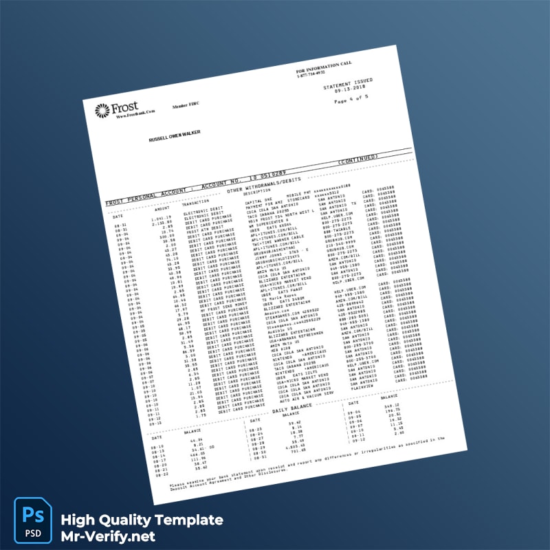 USA Frost Bank Statement Template in Word and PDF formats page 4 USA Frost Bank Statement Template in Word and PDF formats page 4