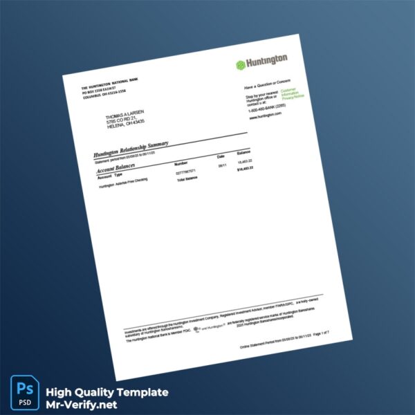 USA Huntington Bank Statement Template in Word and PDF formats