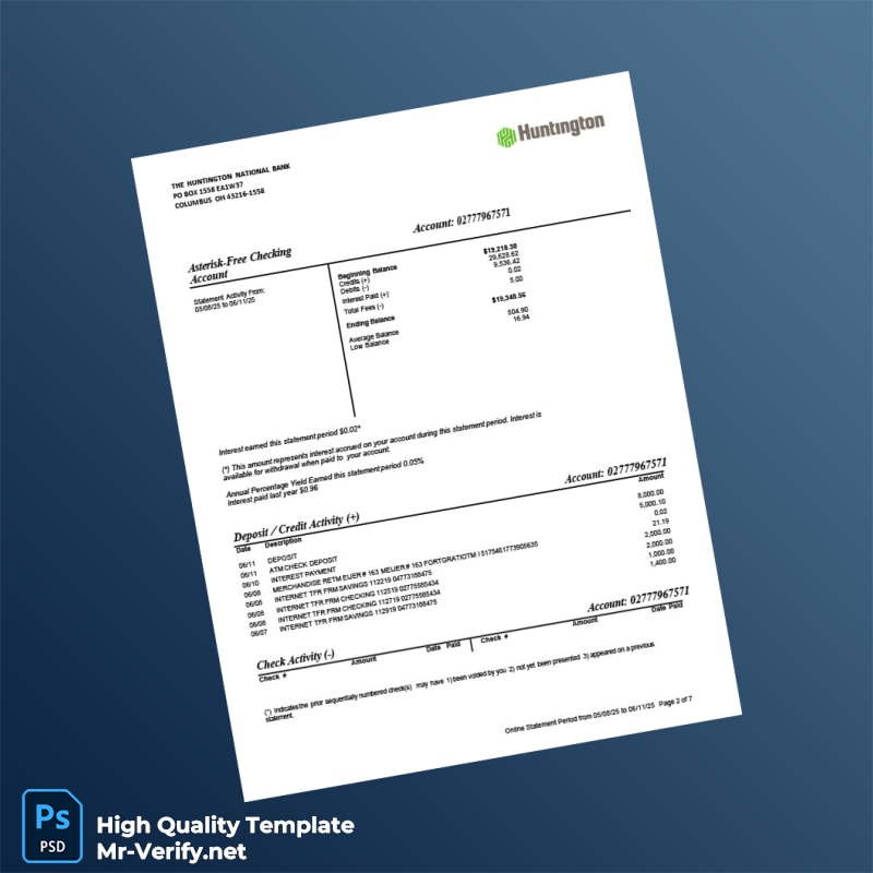 USA Huntington Bank Statement Template in Word and PDF formats page 2 USA Huntington Bank Statement Template in Word and PDF formats page 2