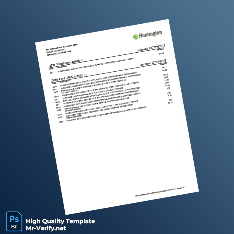 USA Huntington Bank Statement Template in Word and PDF formats page 3 USA Huntington Bank Statement Template in Word and PDF formats page 3