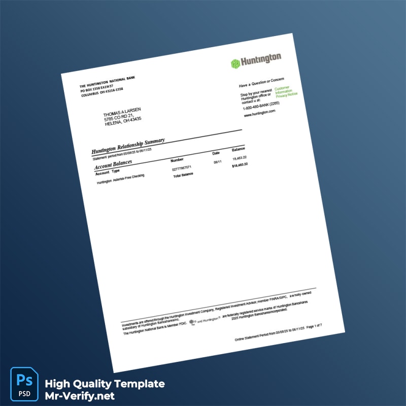 USA Huntington Bank Statement Template in Word and PDF formats USA Huntington Bank Statement Template in Word and PDF formats