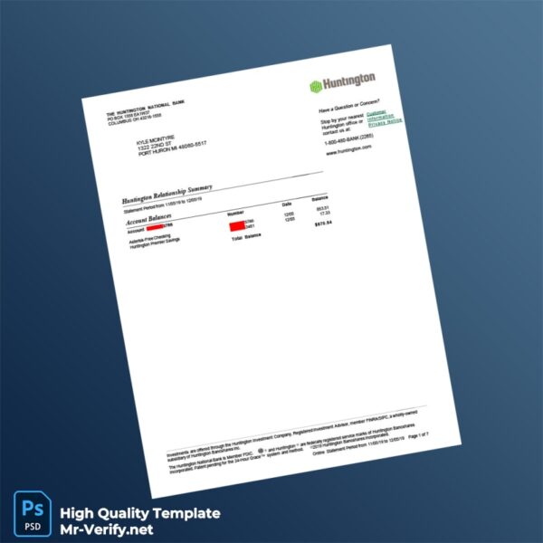 USA Huntington National Bank Statement Template in Word and PDF formats