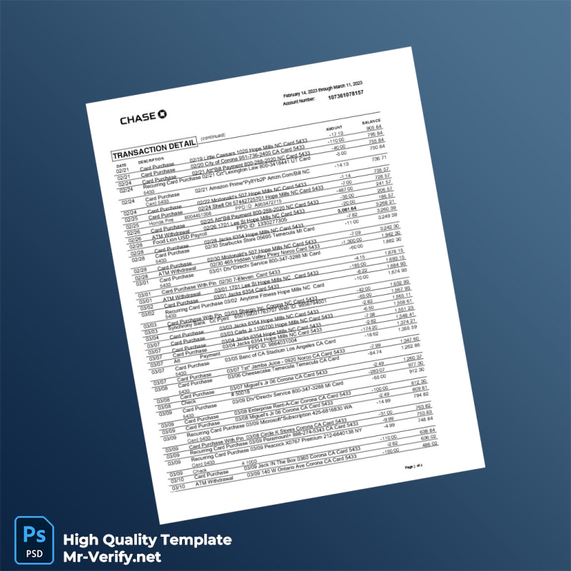 USA JPMorgan Chase Bank Statement Template in Word and PDF formats page 2 USA JPMorgan Chase Bank Statement Template in Word and PDF formats page 2