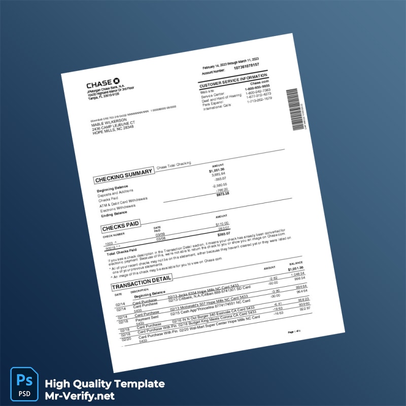 USA JPMorgan Chase Bank Statement Template in Word and PDF formats USA JPMorgan Chase Bank Statement Template in Word and PDF formats