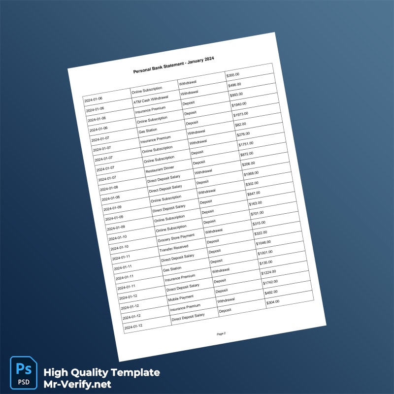 USA M T Bank Statement Template in Word and PDF formats page 3 USA M T Bank Statement Template in Word and PDF formats page 3