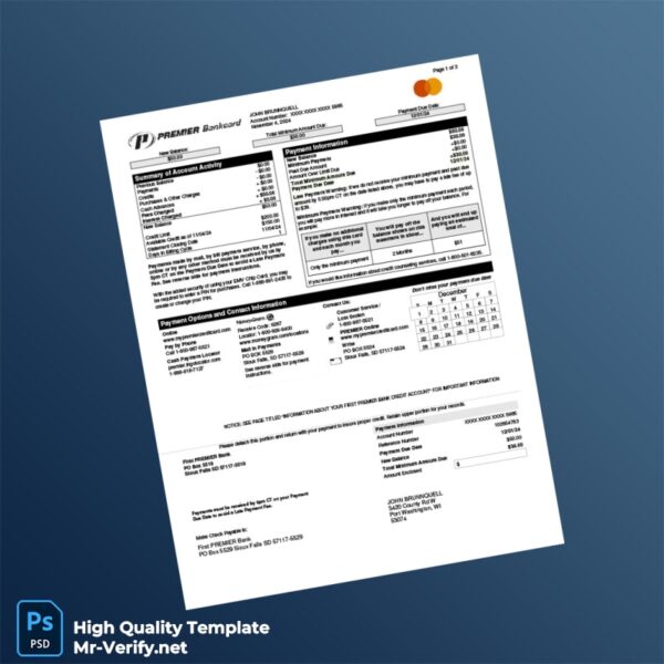 USA PREMIER Bank Statement Template in Word and PDF formats