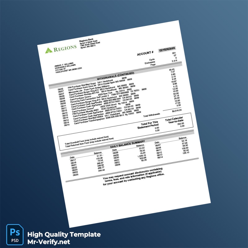 USA Regions Bank Account Statement Template in Word and PDF formats page 3 USA Regions Bank Account Statement Template in Word and PDF formats page 3