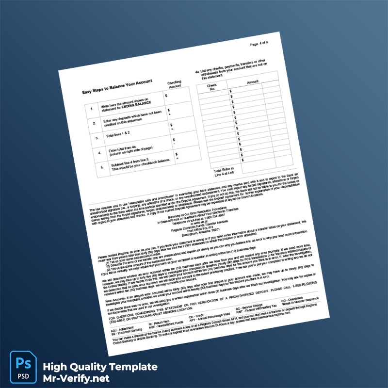 USA Regions Bank Account Statement Template in Word and PDF formats page 4 USA Regions Bank Account Statement Template in Word and PDF formats page 4
