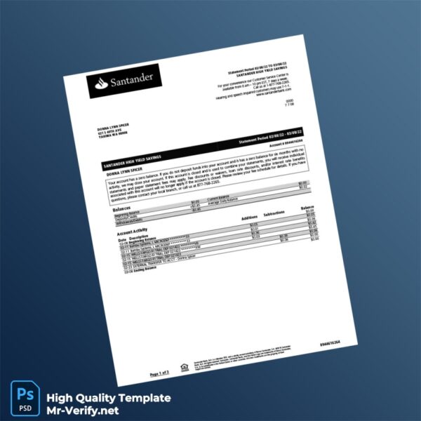 USA Santander Bank Statement Template in Word and PDF formats USA Santander Bank Statement Template in Word and PDF formats
