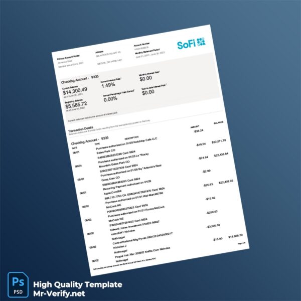 USA SoFi Bank Statement Template in Word and PDF formats USA SoFi Bank Statement Template in Word and PDF formats