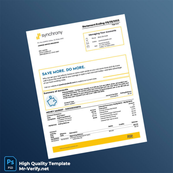 USA Synchrony Bank Statement Template in Word and PDF formats