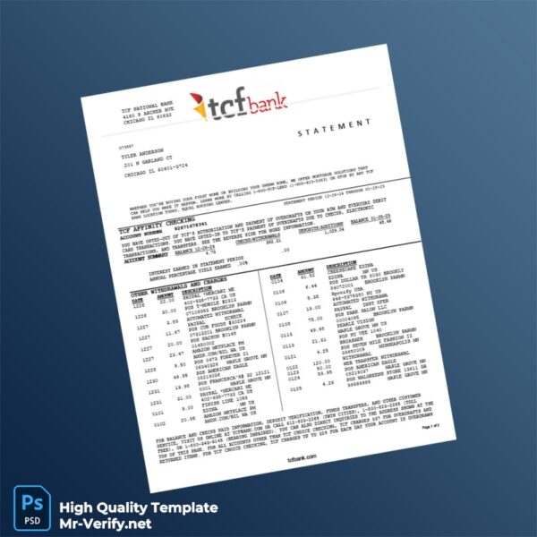 USA TCF National Bank Statement Template in Word and PDF formats