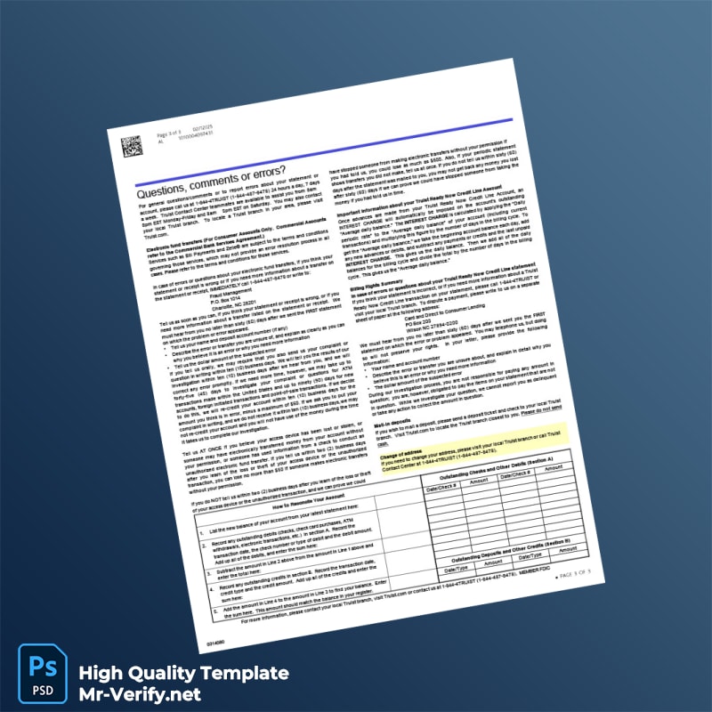 USA Truist Bank Statement Template in Word and PDF formats page 3 USA Truist Bank Statement Template in Word and PDF formats page 3