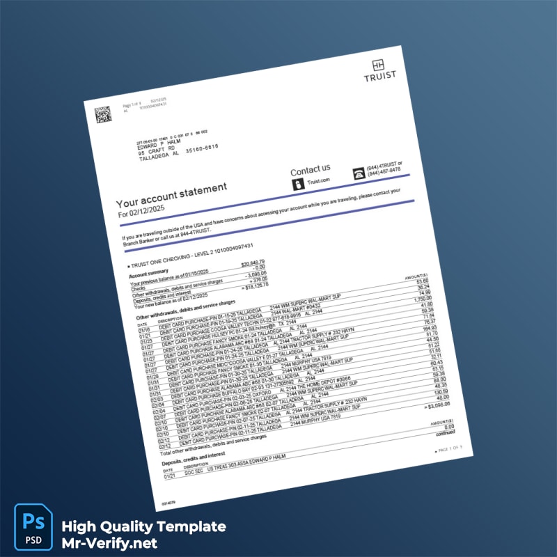 USA Truist Bank Statement Template in Word and PDF formats USA Truist Bank Statement Template in Word and PDF formats