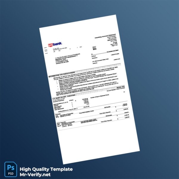 USA U S Bank Account Statement Template in Word and PDF formats