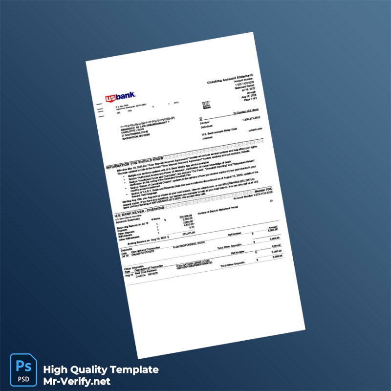 USA U S Bank Account Statement Template in Word and PDF formats USA U S Bank Account Statement Template in Word and PDF formats