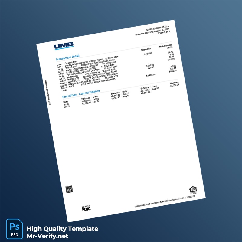 USA UMB Bank Account Statement Template in Word and PDF formats page 3 USA UMB Bank Account Statement Template in Word and PDF formats page 3