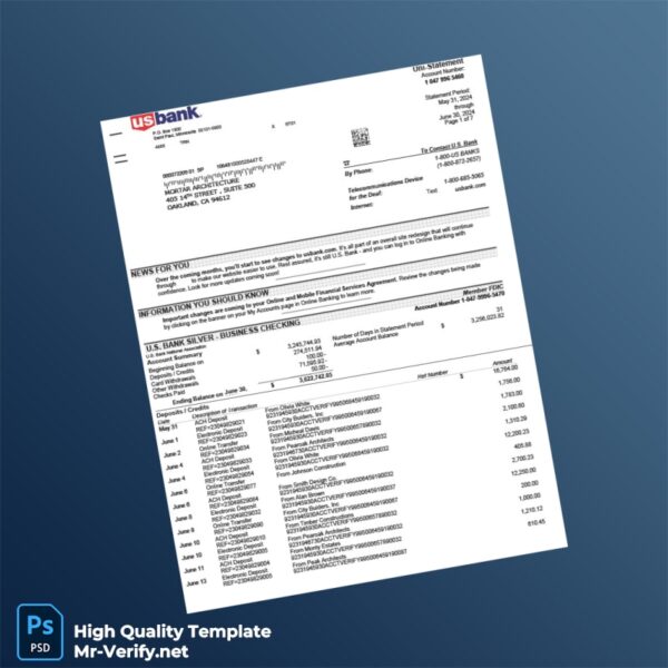 USA US Bank Credit Card Statement Template in Word and PDF formats