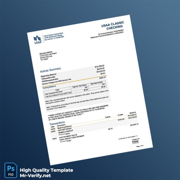 USA USAA Federal Savings Bank Bank Statement Template in Word and PDF formats USA USAA Federal Savings Bank Bank Statement Template in Word and PDF formats