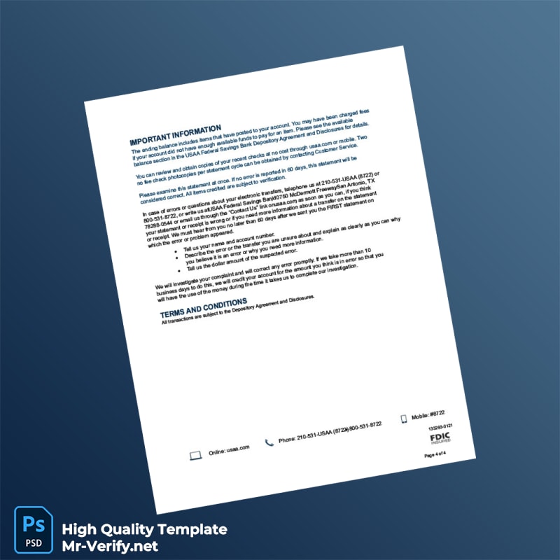 USA USAA Federal Savings Bank Bank Statement Template in Word and PDF formats page 4 USA USAA Federal Savings Bank Bank Statement Template in Word and PDF formats page 4