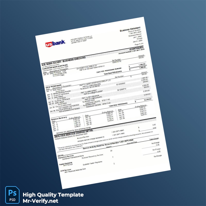 USA Usbank Bank Statement Template in Word and PDF formats page 2 USA Usbank Bank Statement Template in Word and PDF formats page 2