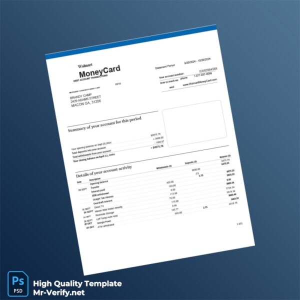 USA Walmart Bank Statement Template in Word and PDF formats