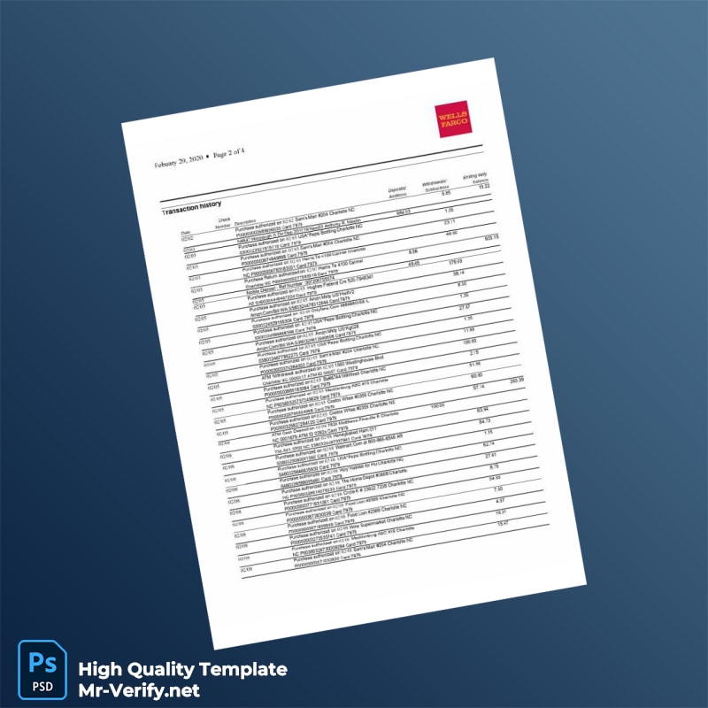 USA Wells Fargo Bank Statement Template in Word and PDF formats page 2 USA Wells Fargo Bank Statement Template in Word and PDF formats page 2