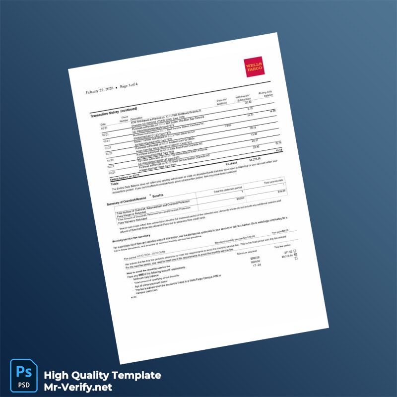 USA Wells Fargo Bank Statement Template in Word and PDF formats page 3 USA Wells Fargo Bank Statement Template in Word and PDF formats page 3