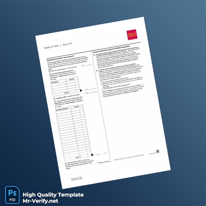 USA Wells Fargo Bank Statement Template in Word and PDF formats page 4 USA Wells Fargo Bank Statement Template in Word and PDF formats page 4