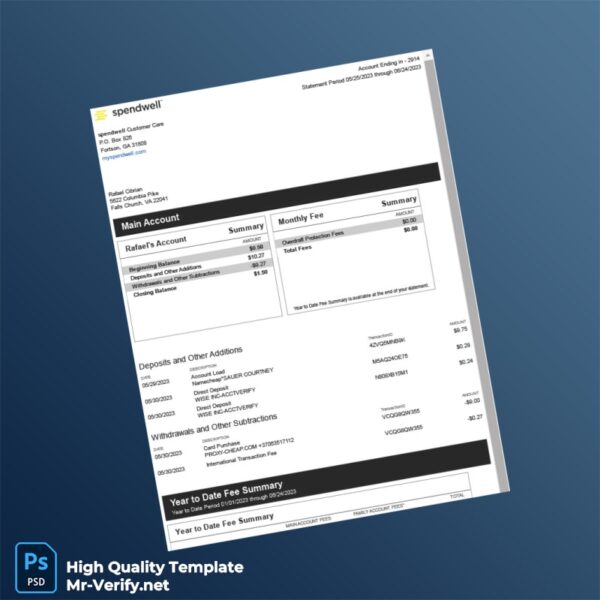 USA spendwell Bank Statement Template in Word and PDF formats