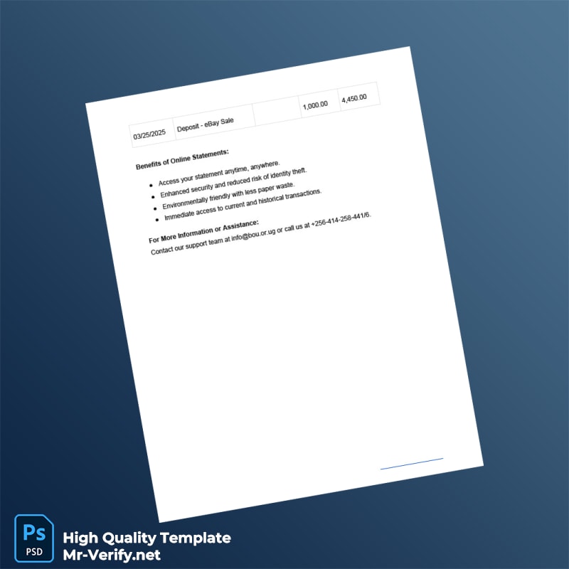 Uganda Bank Of Uganda Bank Statement Template in Word and PDF formats page 2 Uganda Bank Of Uganda Bank Statement Template in Word and PDF formats page 2