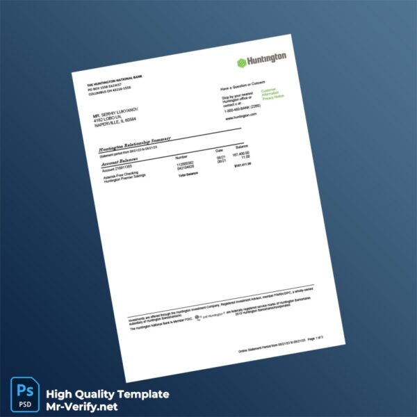 United States Huntington Bank Statement Template in Word and PDF formats