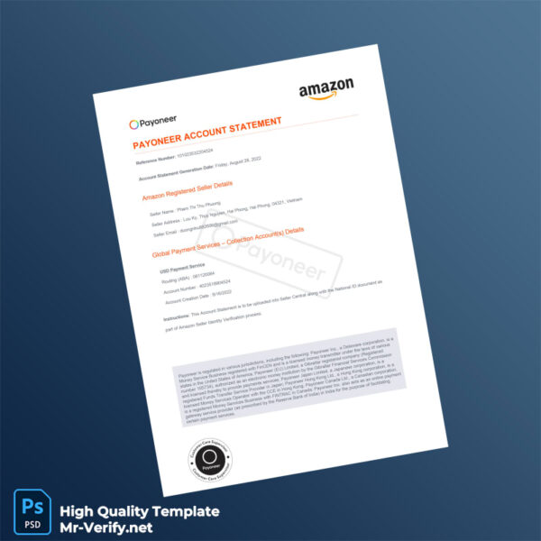 Vietnam Payoneer Account Statement Template in Word and PDF formats