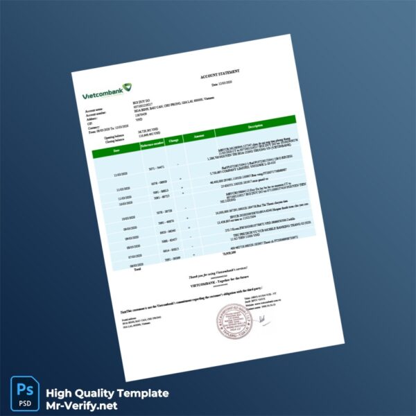 Vietnam Vietcombank Account Statement Template in Word and PDF formats Vietnam Vietcombank Account Statement Template in Word and PDF formats