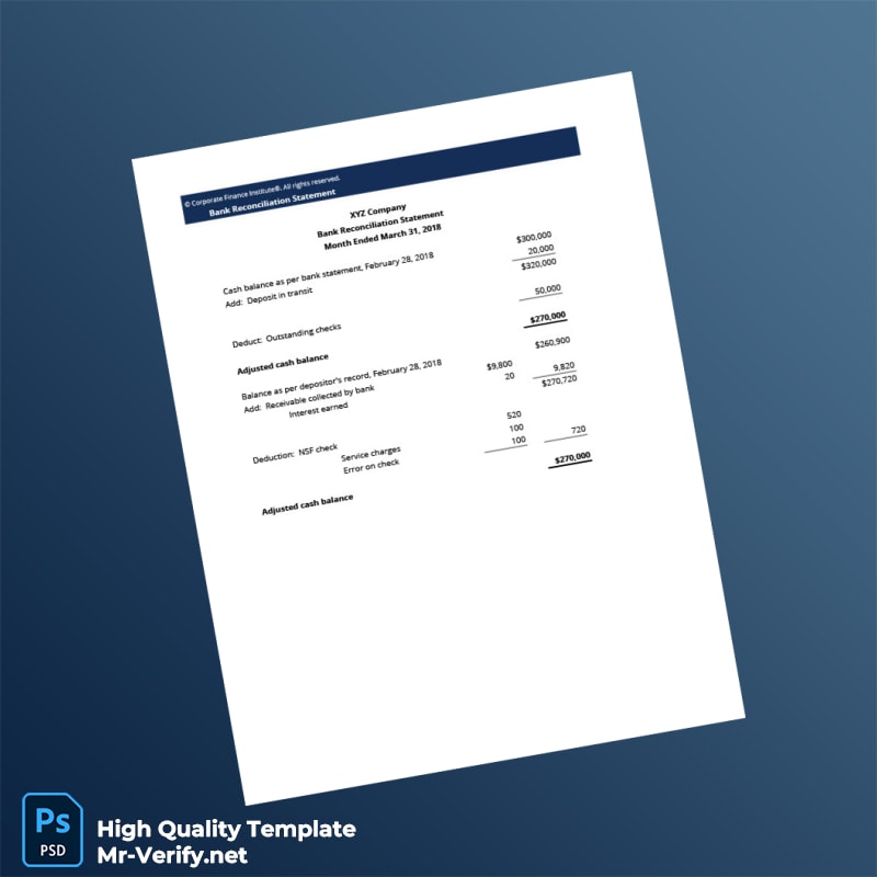 Xyz Company Bank Reconciliation Statement Template in Word and PDF formats page 2 Xyz Company Bank Reconciliation Statement Template in Word and PDF formats page 2