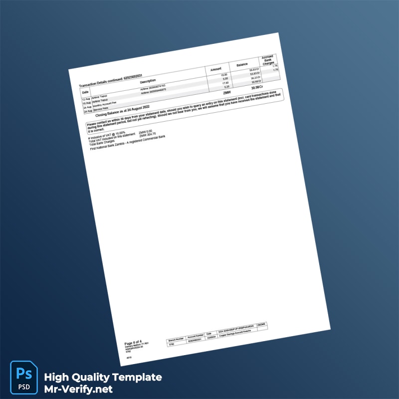 Zambia FNB Bank Statement Template in Word and PDF formats page 4 Zambia FNB Bank Statement Template in Word and PDF formats page 4