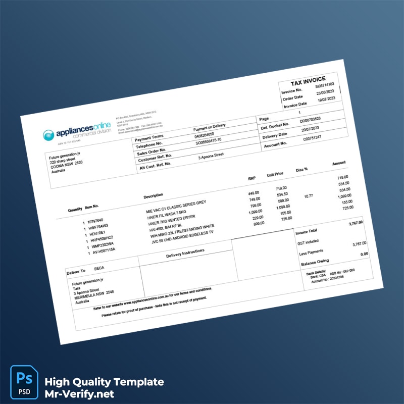 Australia Future Generation JV Tax Invoice Template in Word and PDF formats Australia Future Generation JV Tax Invoice Template in Word and PDF formats