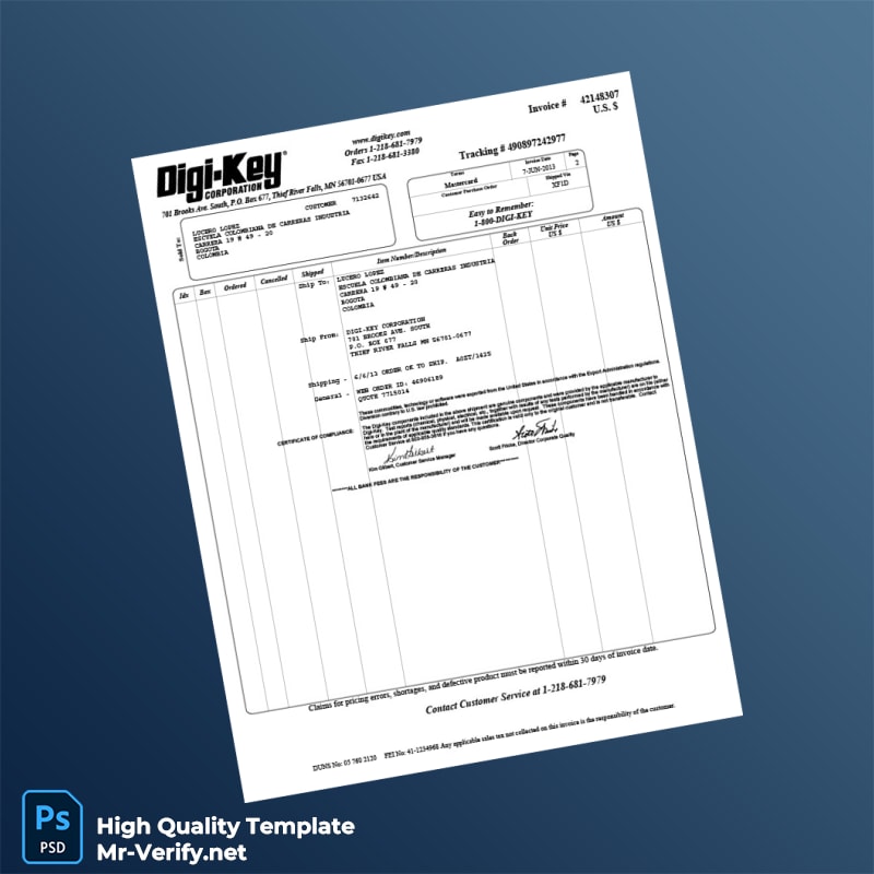 Colombia Digi-Key Invoice Template in Word and PDF formats page 2 Colombia Digi-Key Invoice Template in Word and PDF formats page 2