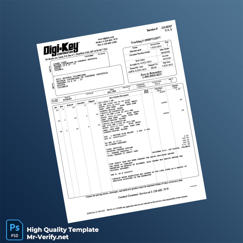Colombia Digi-Key Invoice Template in Word and PDF formats Colombia Digi-Key Invoice Template in Word and PDF formats